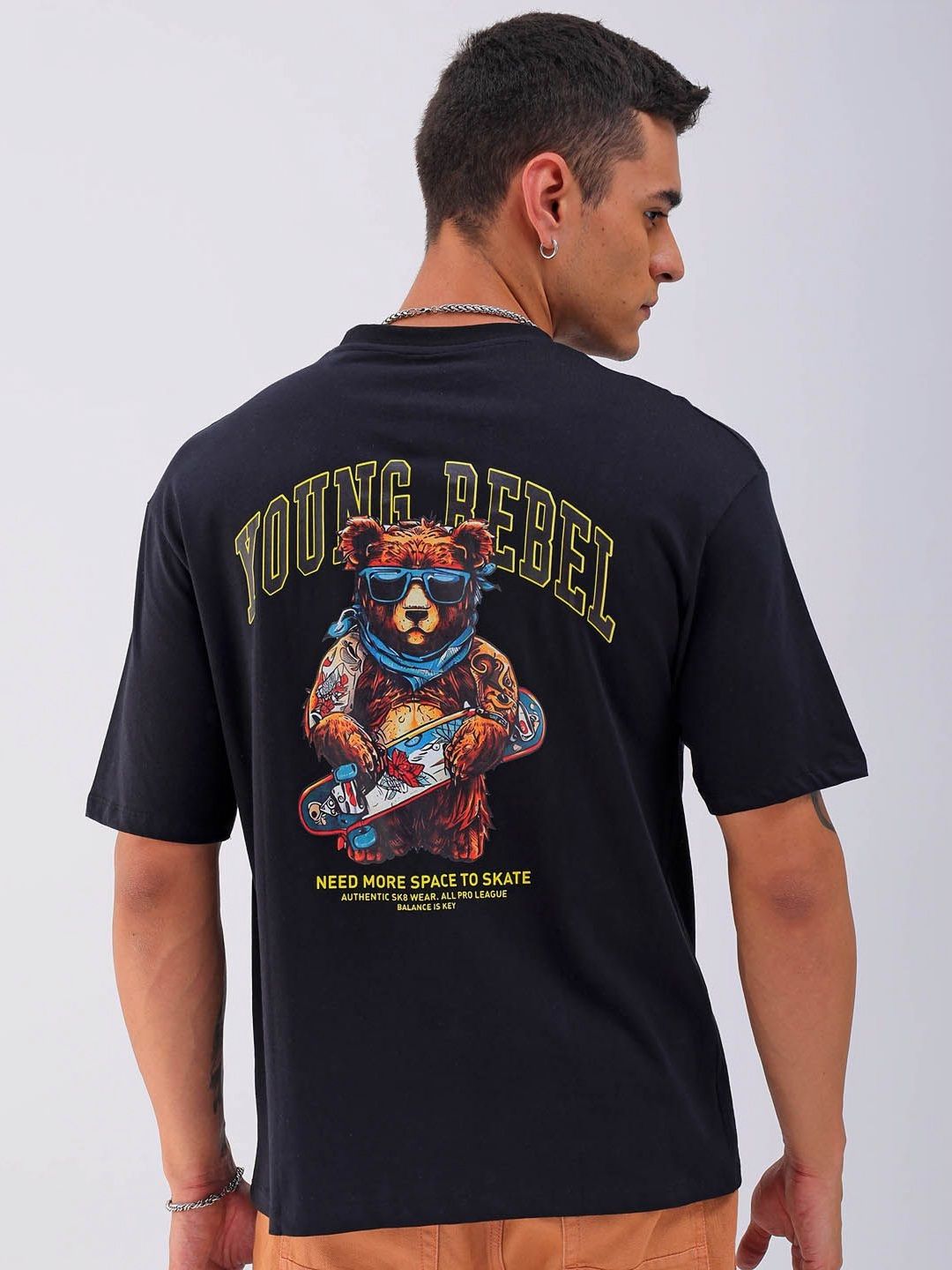 The Indian Garage Co Men Back Printed Boxy Oversized Round Neck T-shirt