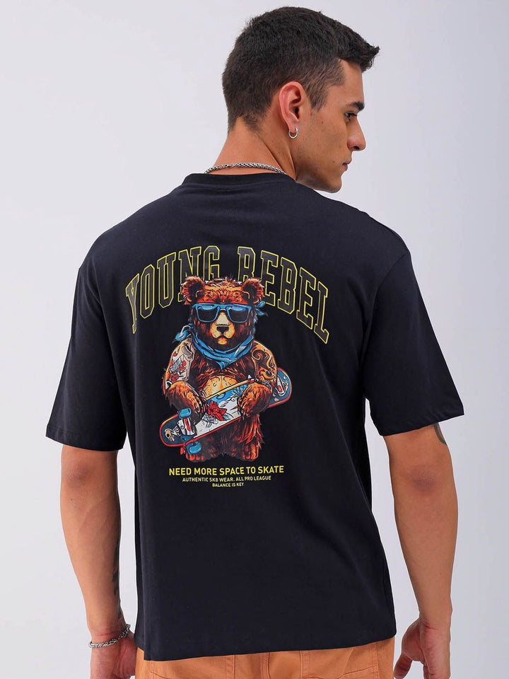 The Indian Garage Co Men Back Printed Boxy Oversized Round Neck T-shirt