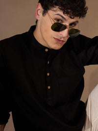DENNISON Lelaki Black Cotton Kurta