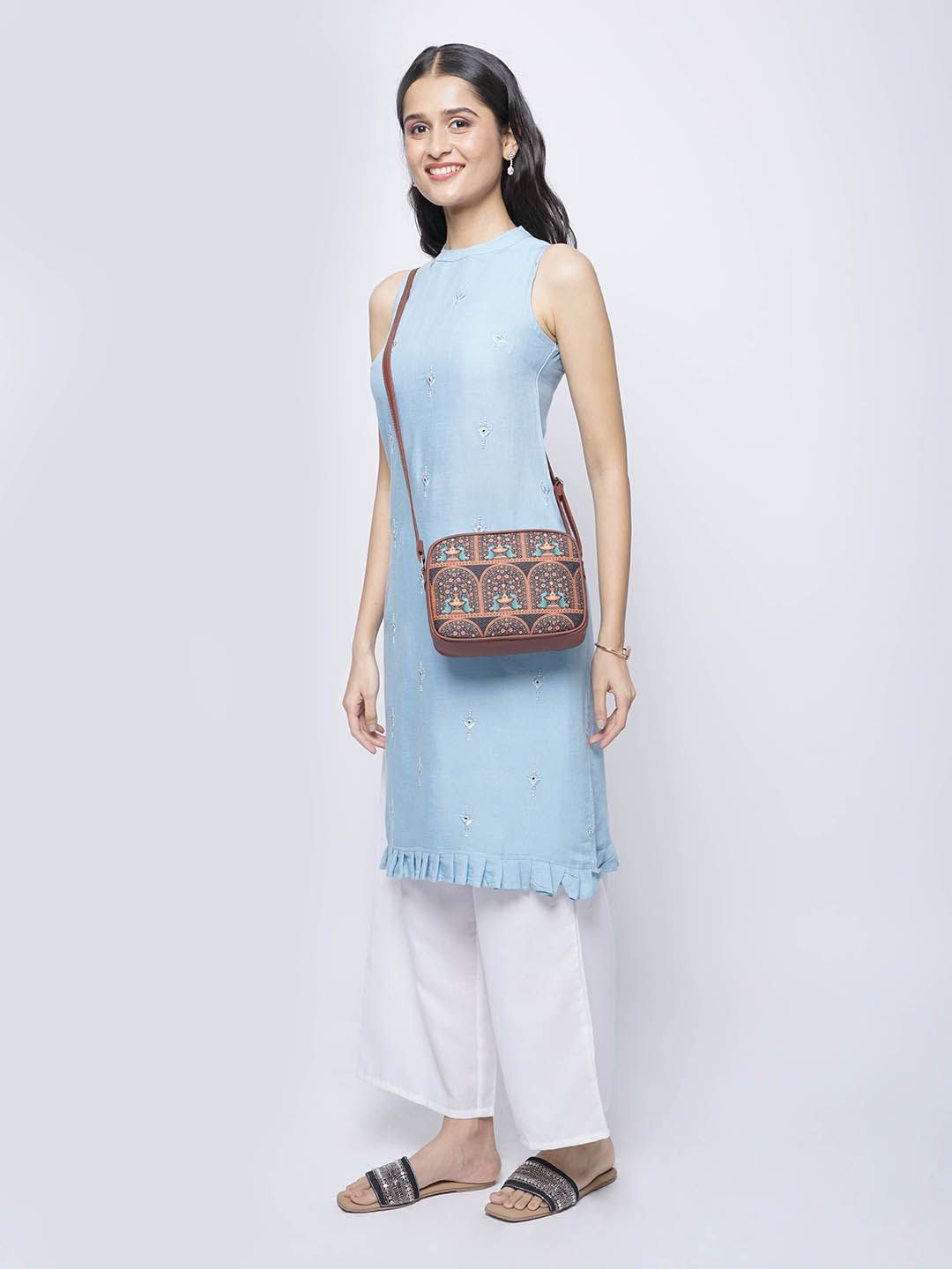 ZOUK Brown Peacock Structured Sling Bag