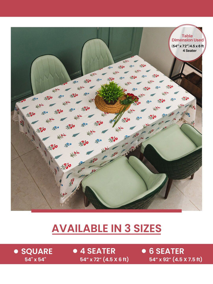 URBAN SPACE Red & White Floral Printed Pure Cotton 6-Seater Table Cover
