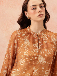 all about you Floral Print Mandarin Collar Chiffon Top