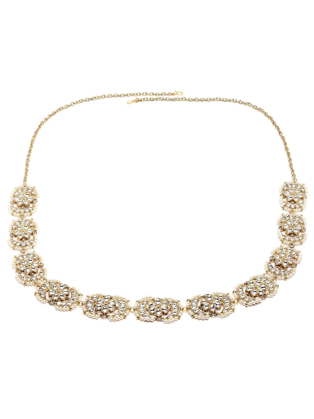 KARATCART Women Gold-Toned & White Beaded Kamarbandh