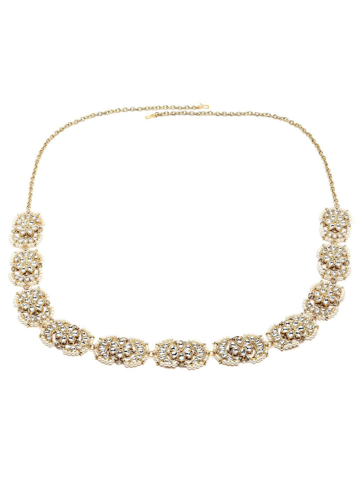 KARATCART Women Gold-Toned & White Beaded Kamarbandh