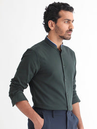 RARE RABBIT Men Tehran Band Collar Slim Fit Shirt