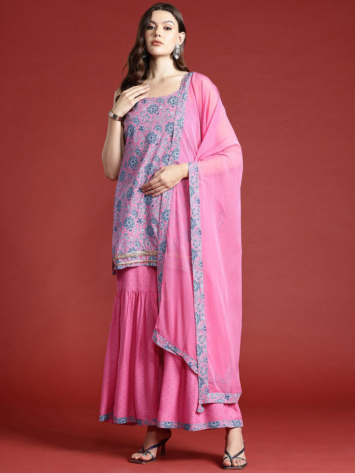 Anouk Floral Printed Regular Kurti with Sharara & With Dupatta
