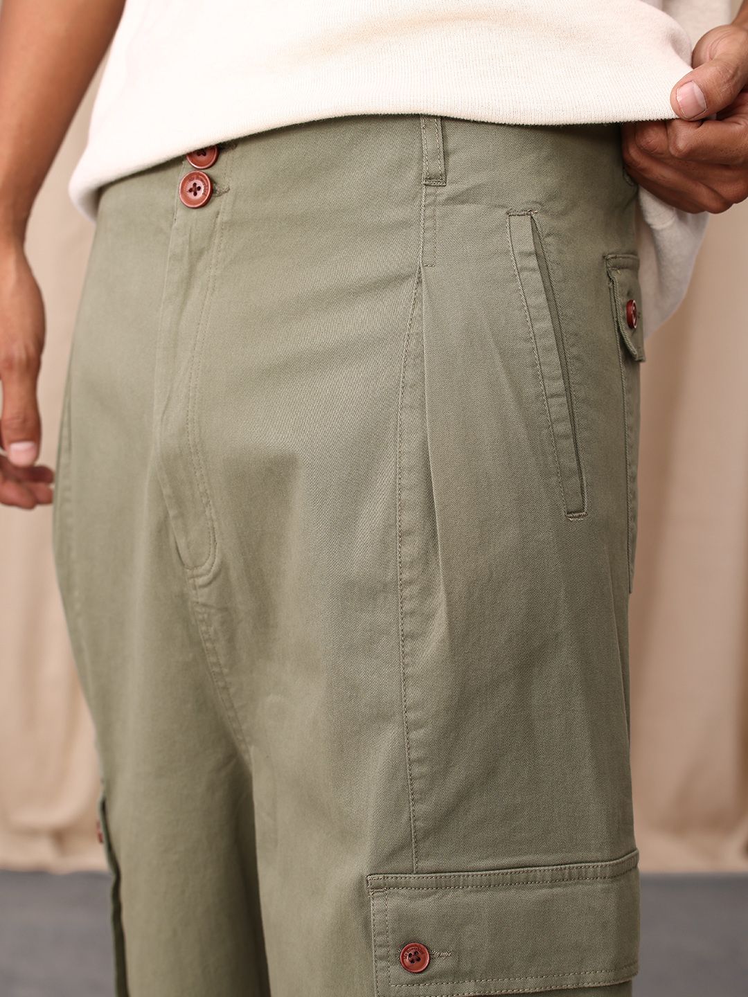 Mr Bowerbird Men Cropped Oversized Cargos Trousers