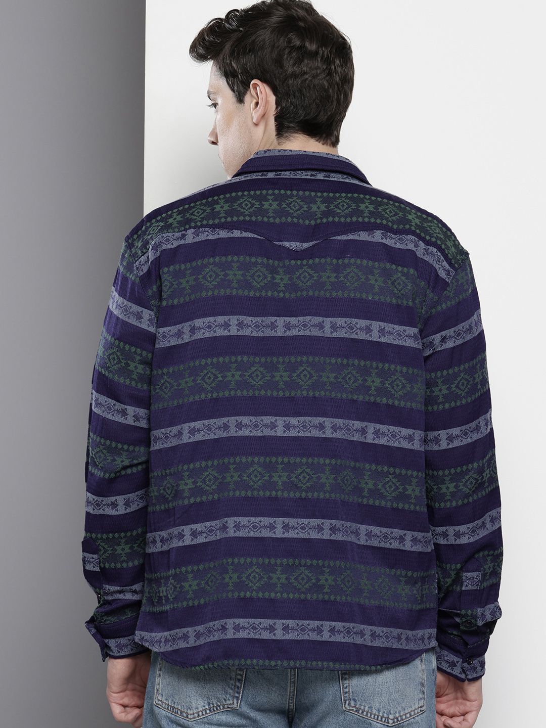 The Indian Garage Co Self-Design Ethnic Drop-Shoulder Sleeves Relaxed Fit Casual Shirt
