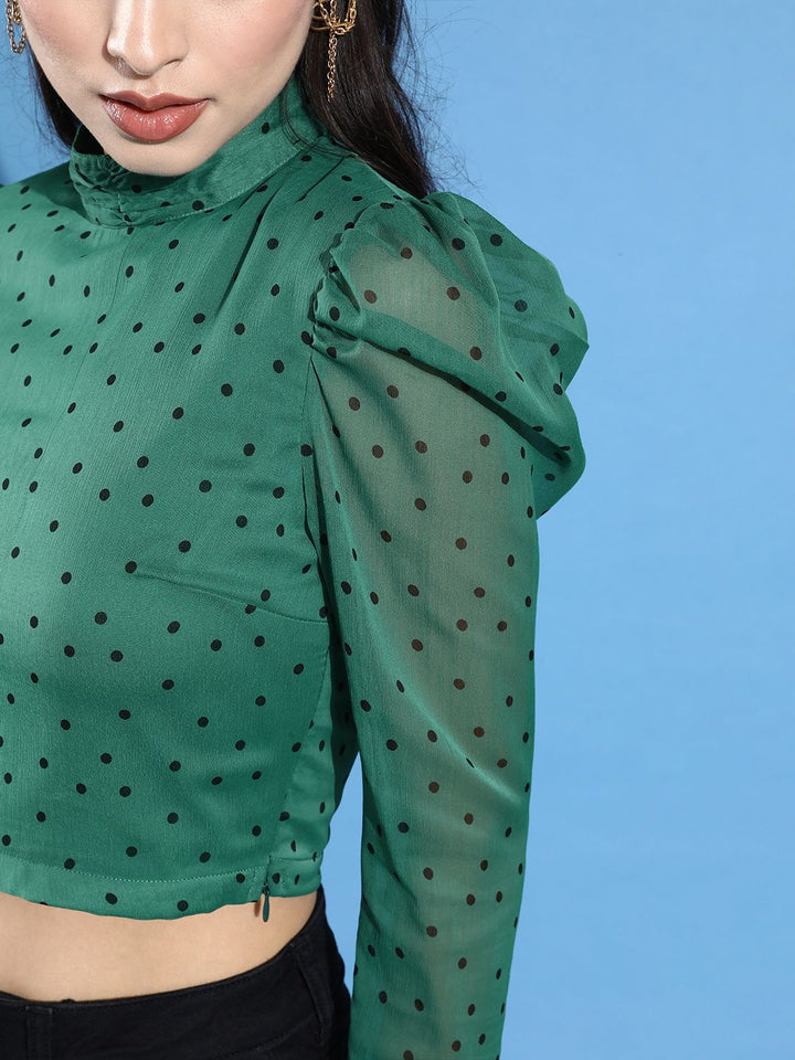 STREET 9 Green Print Chiffon Crop Top