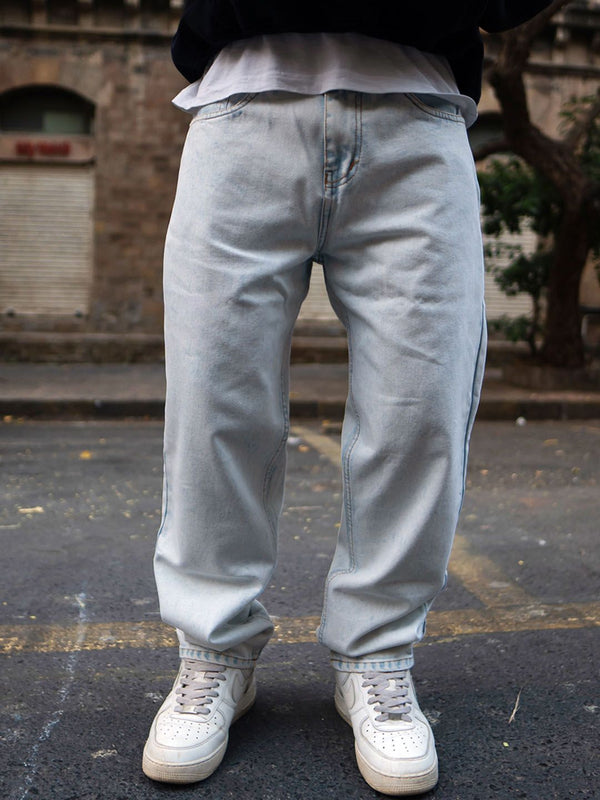 Powerlook Men Light Blue Basic Baggy Fit Denim Jeans