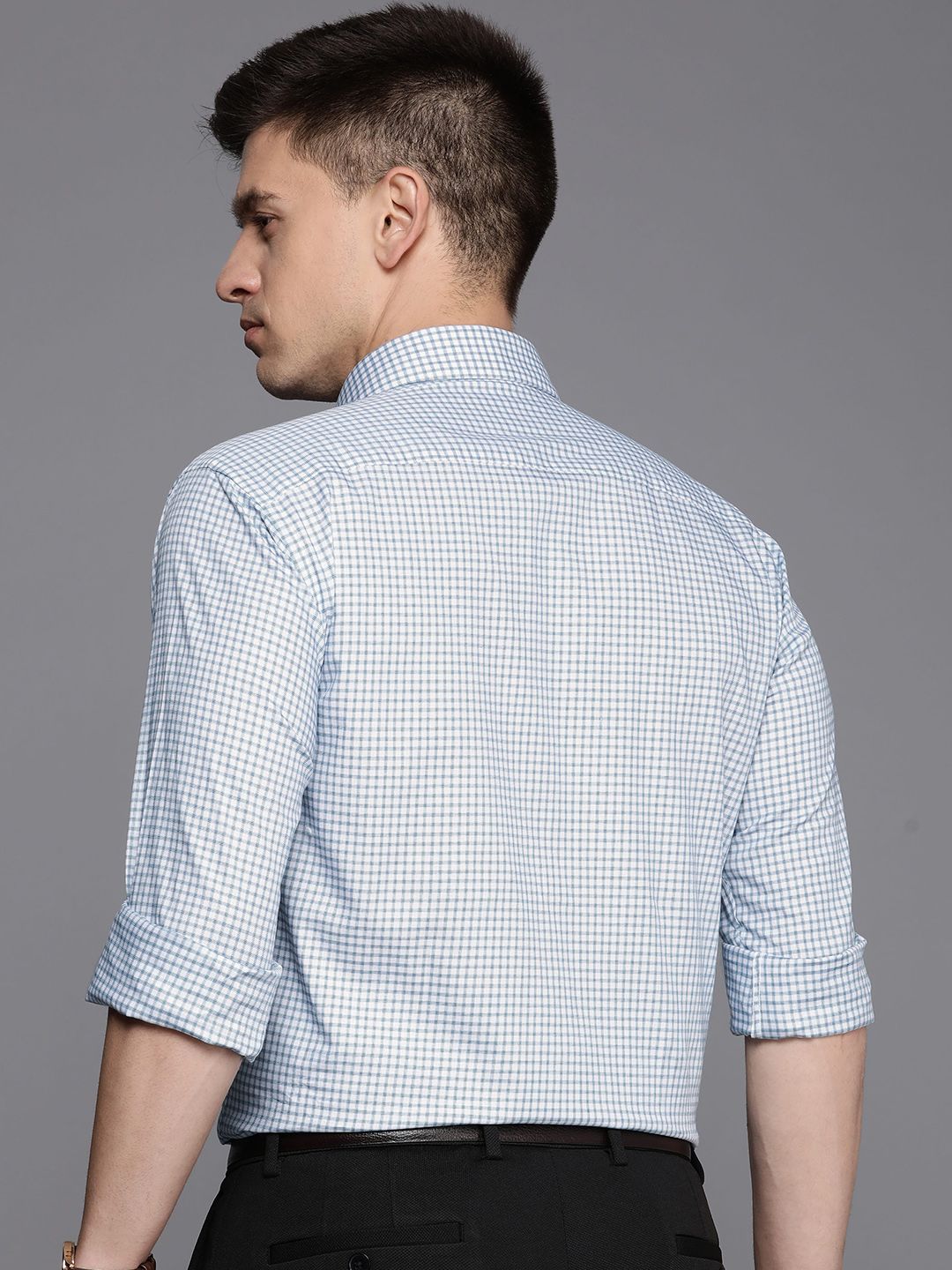 Raymond Men Slim Fit Micro Checks Pure Cotton Formal Shirt
