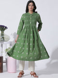 W Ethnic Motifs Printed Shirt Collar Anarkali Kurta with Trousers