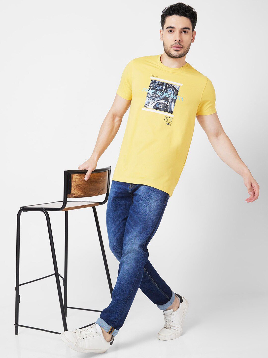 SPYKAR Graphic Printed Slim Fit Cotton T-Shirt