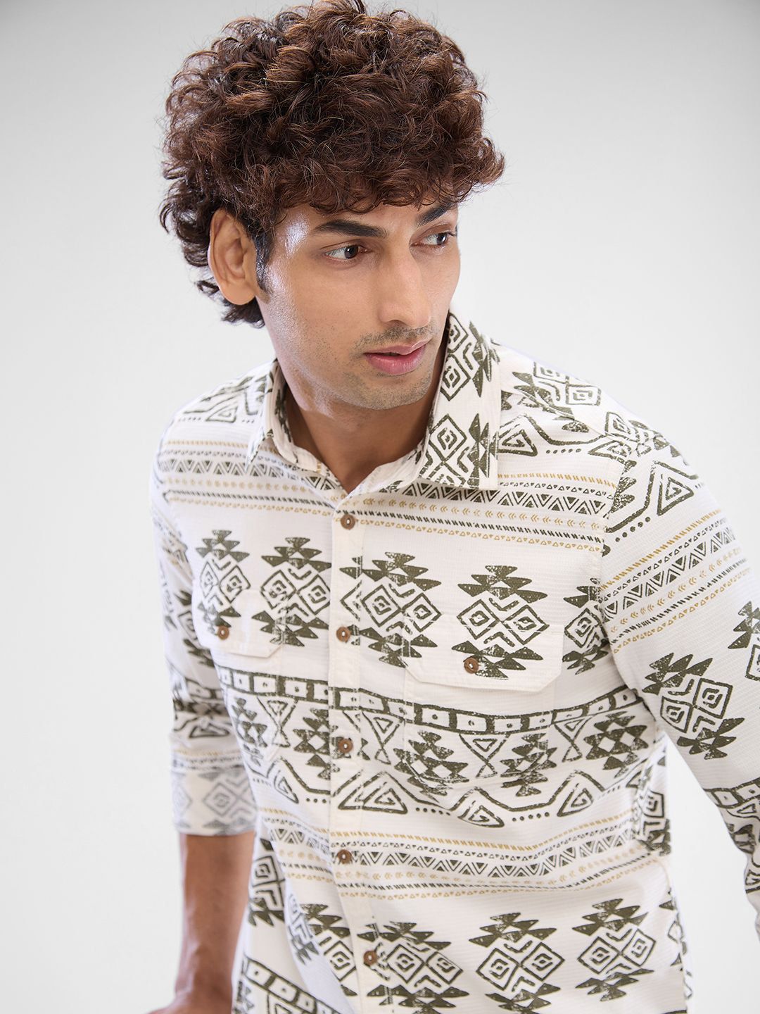SPYKAR Men Slim Fit Opaque Ethnic Motifs Printed Spread Collar Casual Shirt