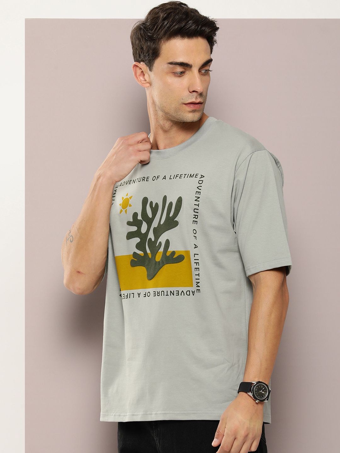 DILLINGER Men Graphic Printed Embossed Oversized T-shirt