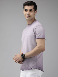 THE BEAR HOUSE Men Lavender Self Design Pure Cotton Slim Fit T-shirt