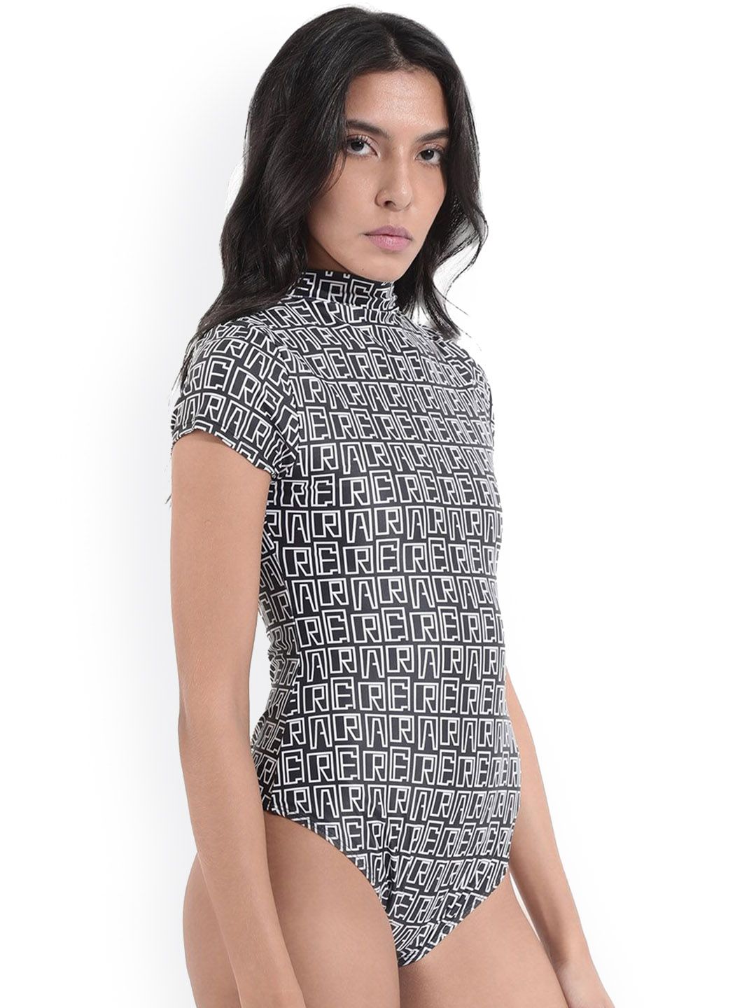 RAREISM Printed Halter Neck Self Design Swim Bodysuit