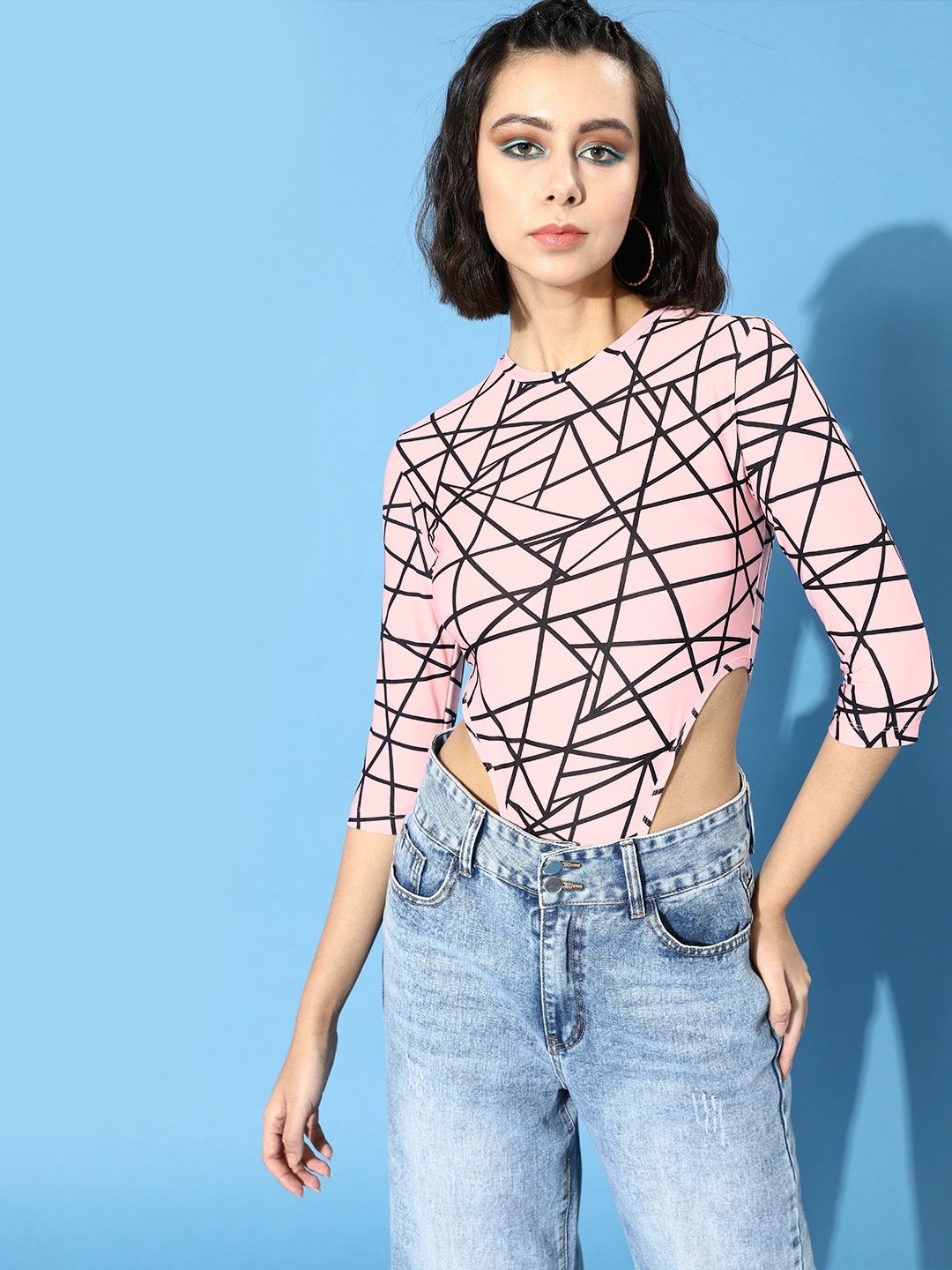 STREET 9 Women Attractive Peach Geometric Bodysuit Top