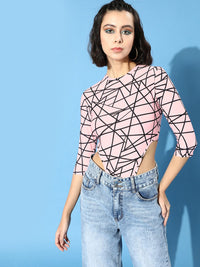 STREET 9 Women Attractive Peach Geometric Bodysuit Top