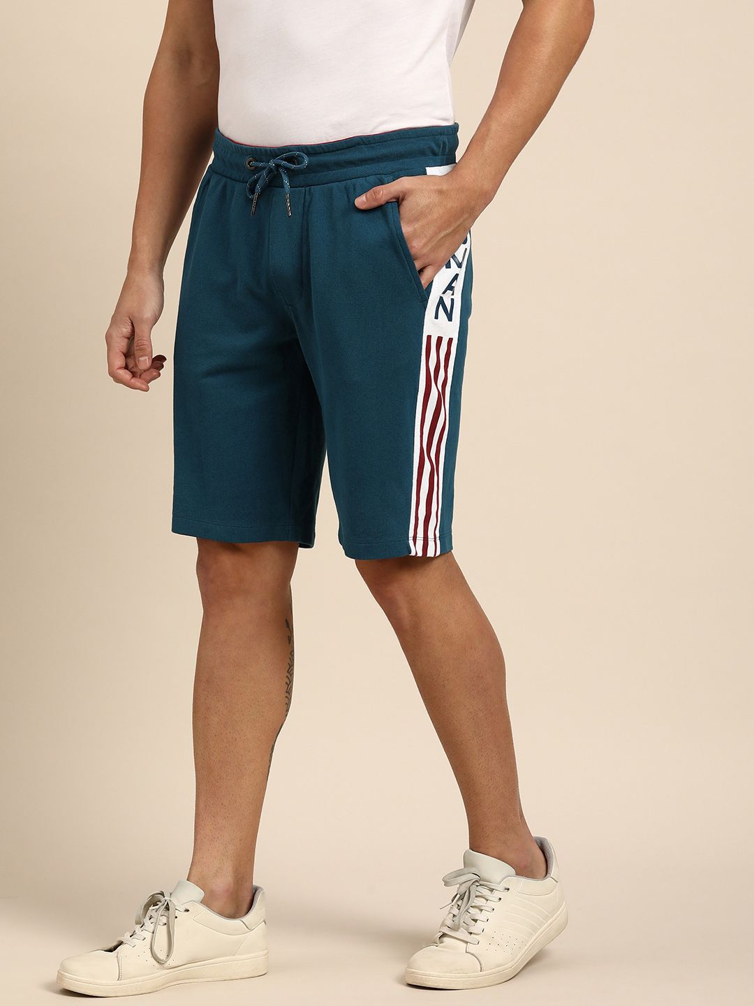 Being Human Men Solid Pure Cotton Shorts With Side Stripe Details