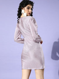 Athena Lavender Solid Accordion Pleats Wrap Dress