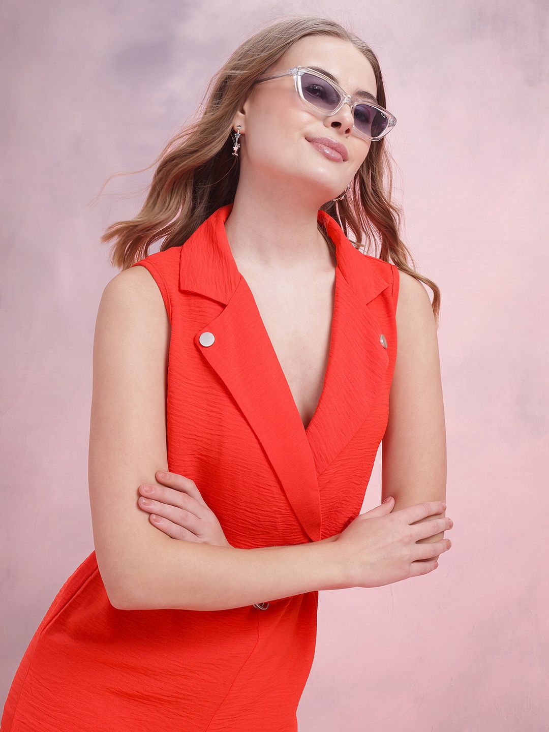 DressBerry Crinkled Effect Notched Lapel Collar Playsuit with Belt