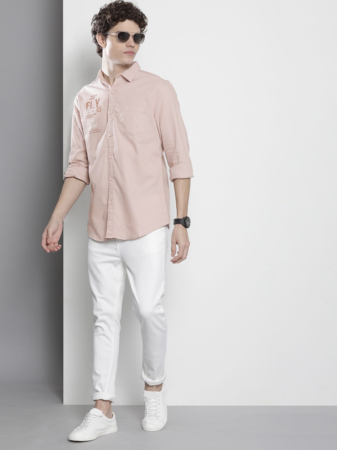 The Indian Garage Co Men Dusty Pink Printed Casual Cotton Shirt