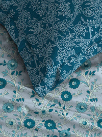 TRIDENT Desert Gardern Blue Urban Comfort Flat 144TC Queen Cotton Bedsheet Set