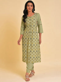 W Women Green Mid Rise Parallel Trousers