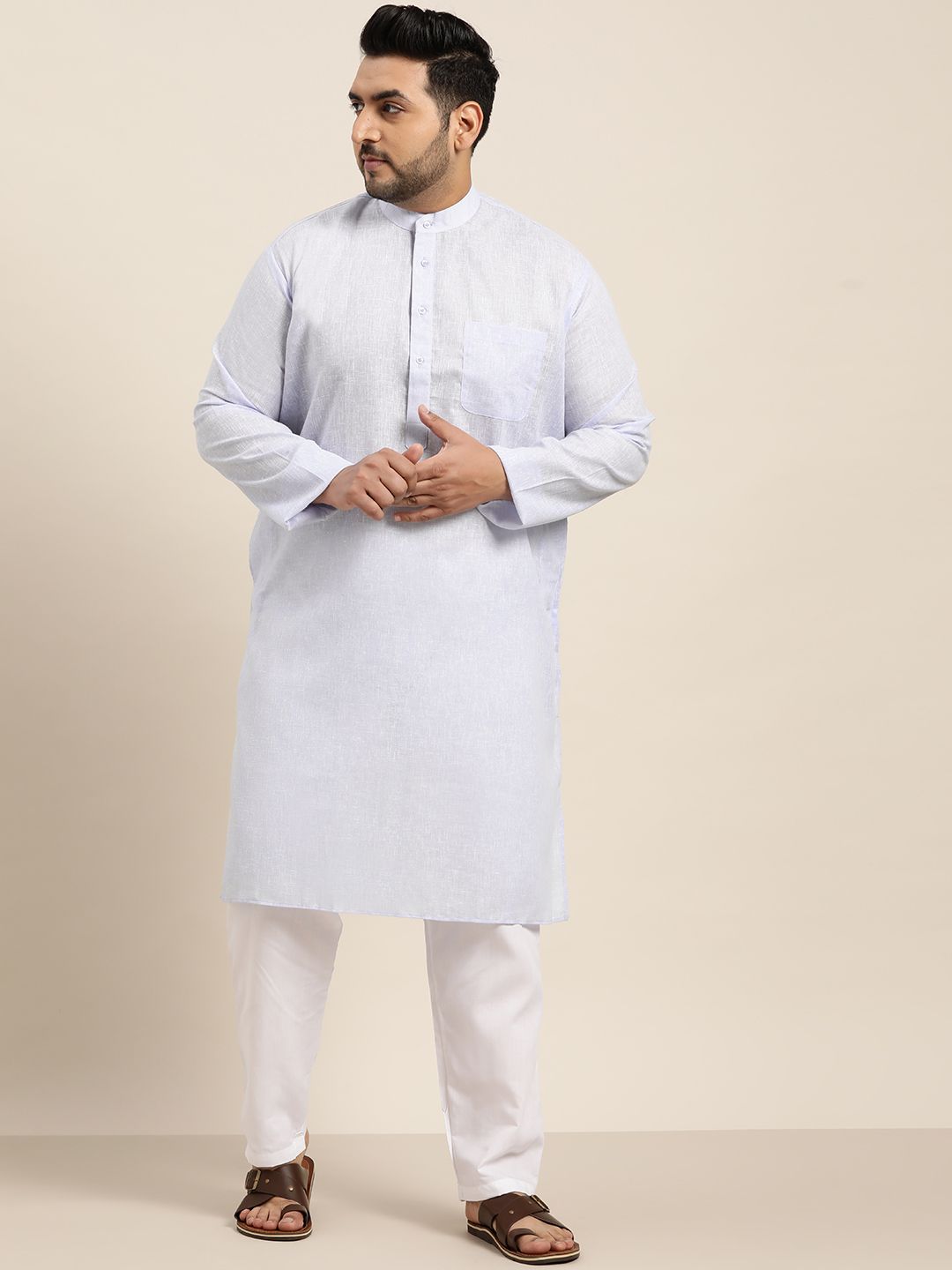 SOJANYA PLUS Men Blue Woven Design Dobby Straight Kurta