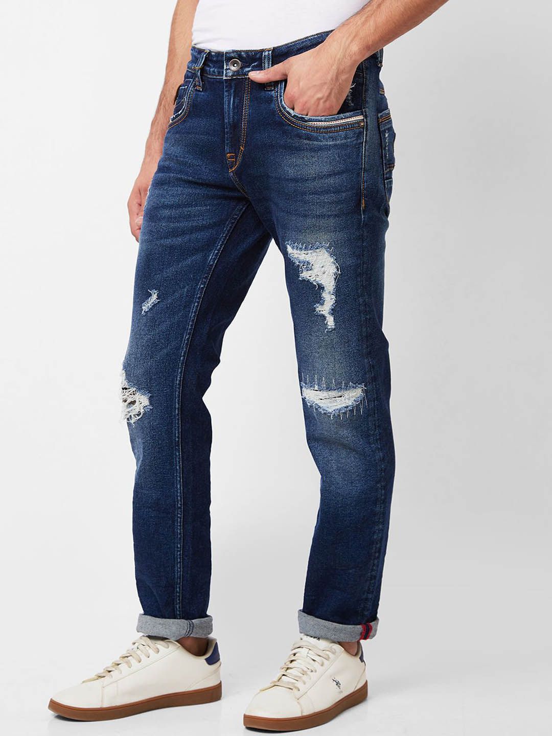 SPYKAR Men Mid-Rise Mildly Distressed Heavy Fade Ripped Jeans