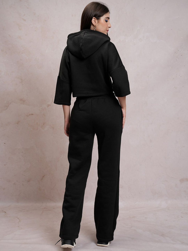 Tokyo Talkies Black Typography Printed Relaxed Fit Hooded Sweatshirt & Trouser