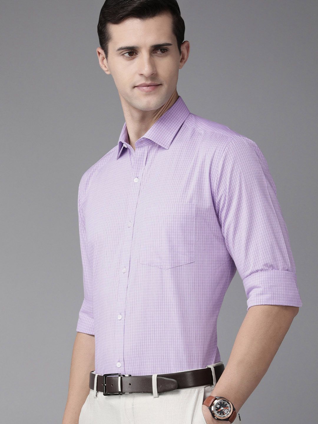 Park Avenue Men Violet Micro Checked Slim Fit Pure Cotton Formal Shirt