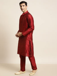 SOJANYA Kurta Lelaki Maroon & Pink dengan Piyama & Jaket Nehru Bersulam