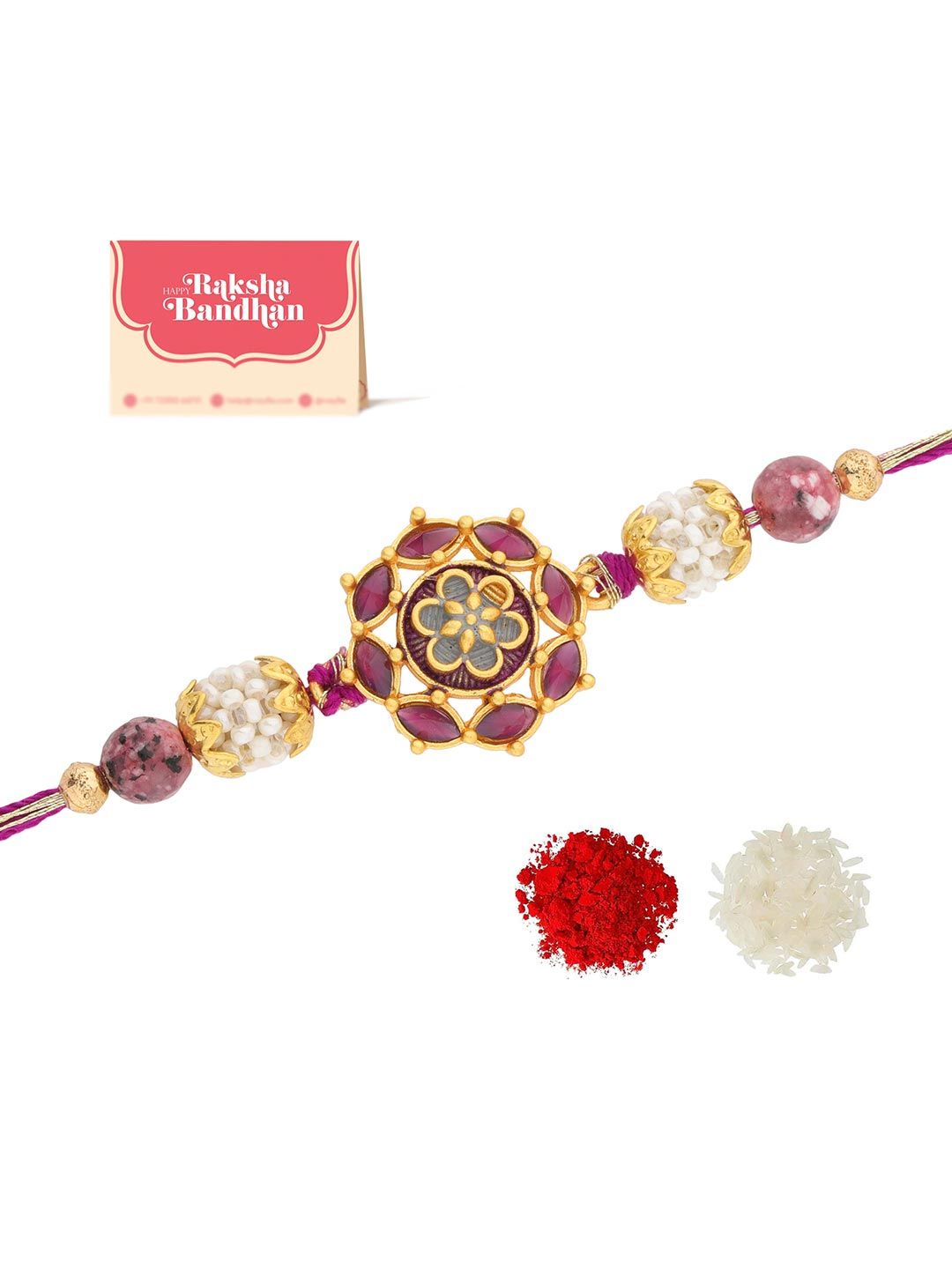 Voylla Regal Bloom Stone Floral Thread Rakhi