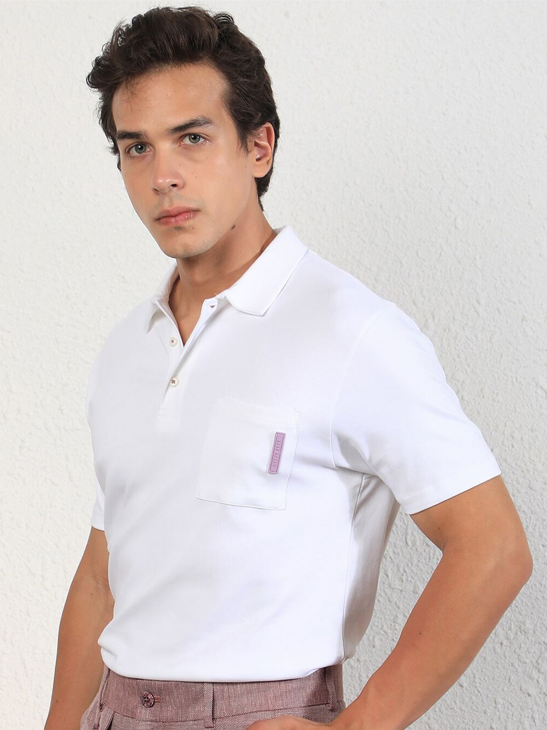 RARE RABBIT Men Mirim Polo Collar Slim Fit Pure Cotton T-Shirt