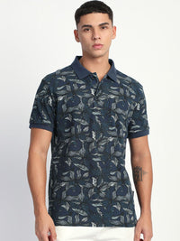 THE BEAR HOUSE Men Abstract Printed Slim Fit Cotton Polo T-shirt