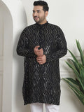 SOJANYA PLUS Geometric Embroidered Sequinned Mandarin Collar Cotton Straight Kurta