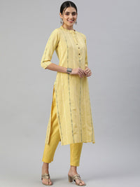 KALINI Striped Band Collar Straight Kurta with Trousers