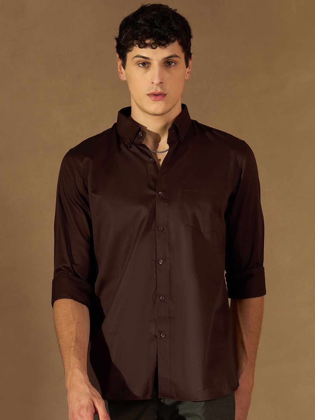 DENNISON Men Coffee Brown Comfort Regular Fit Solid Formal Shirt