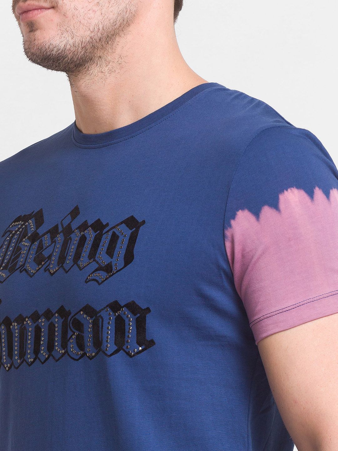 Being Human Men Navy Blue Typography Printed Cotton  T-shirt