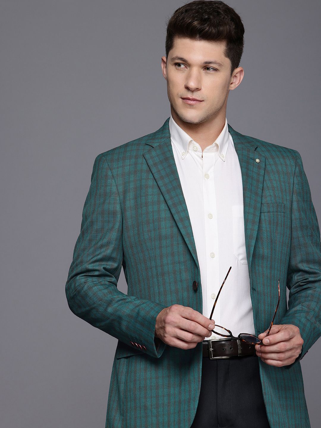 Raymond Contemporary Fit Single Breasted Checked Blazer
