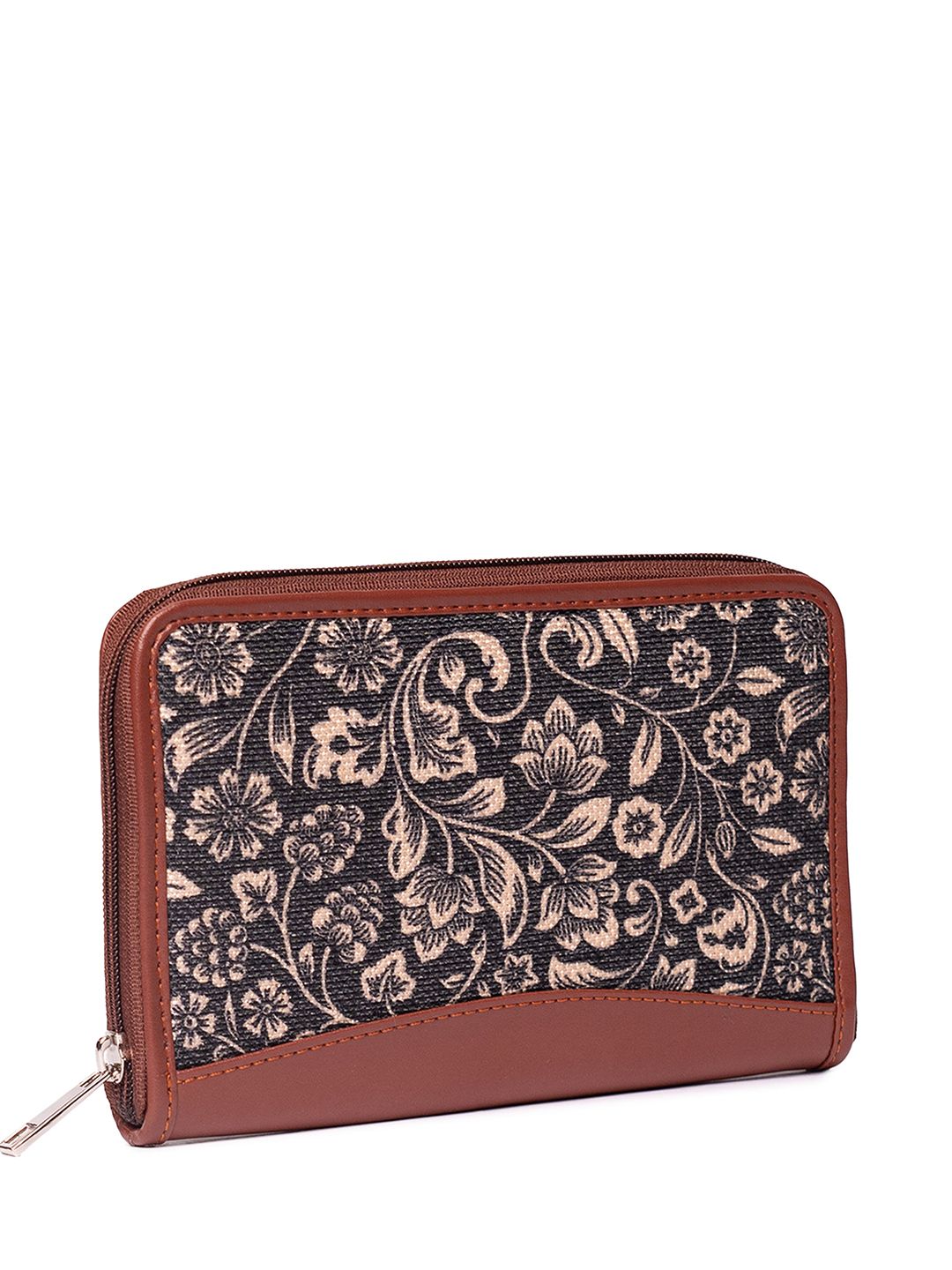 ZOUK Women Brown & Beige Printed Vegan Leather Zip Around Sustainable Wallet