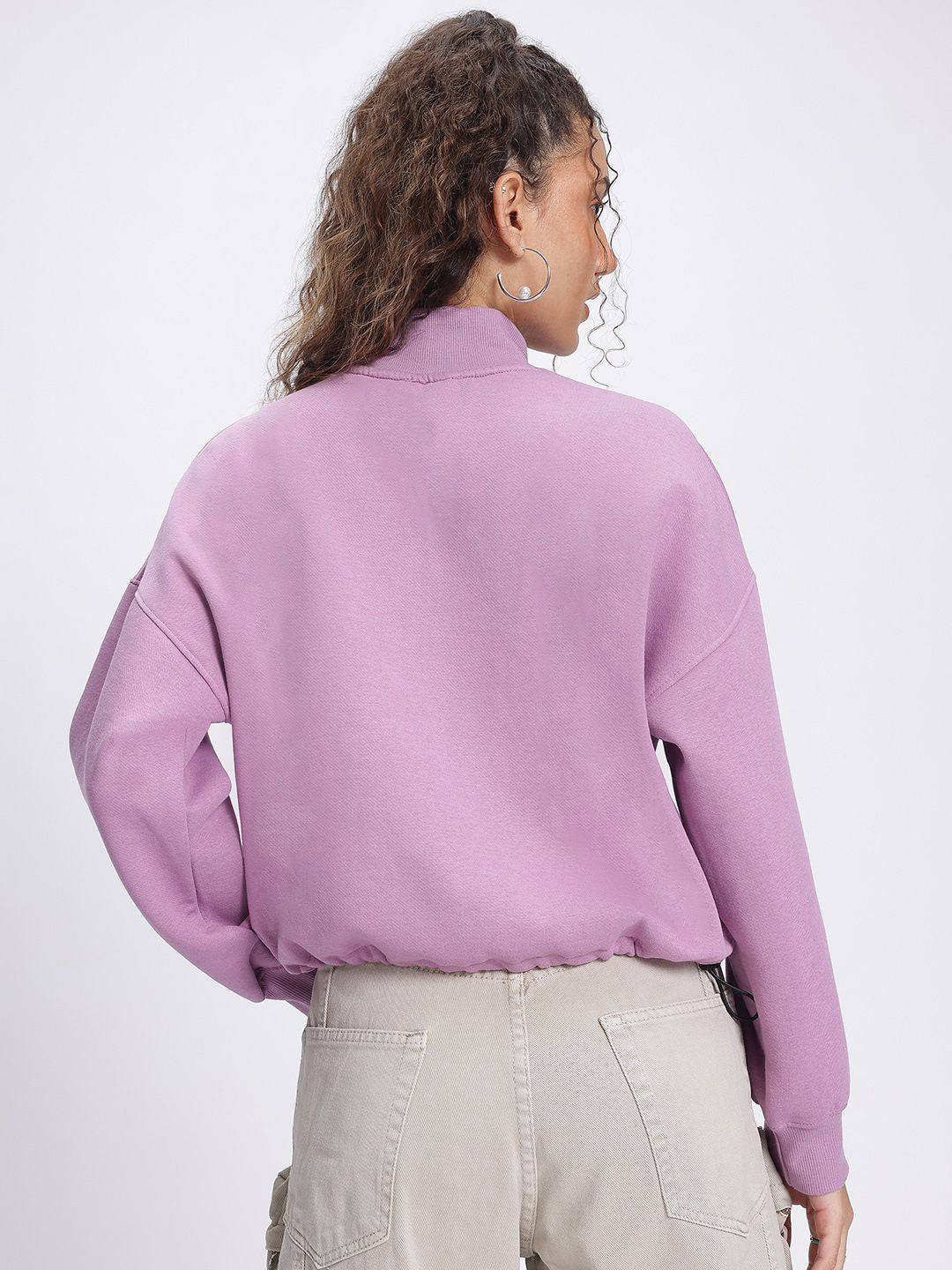 DressBerry High Neck Drop-Shoulder Crop Sweatshirt