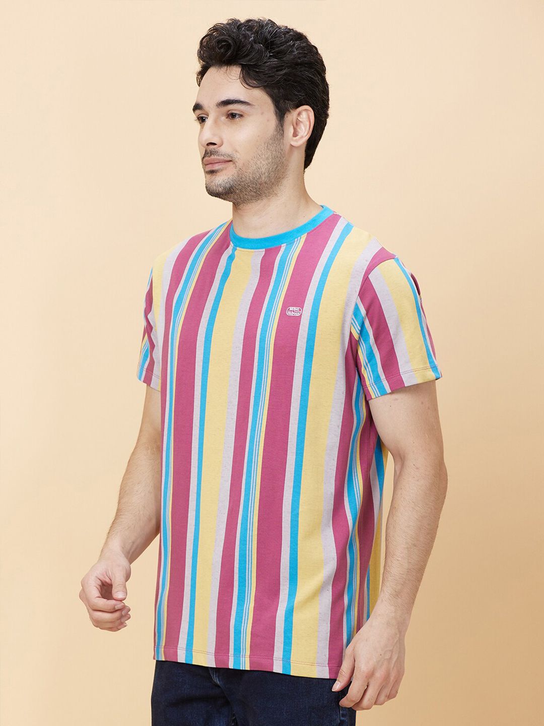 Being Human Striped Cotton Slim Fit Casual T-shirt