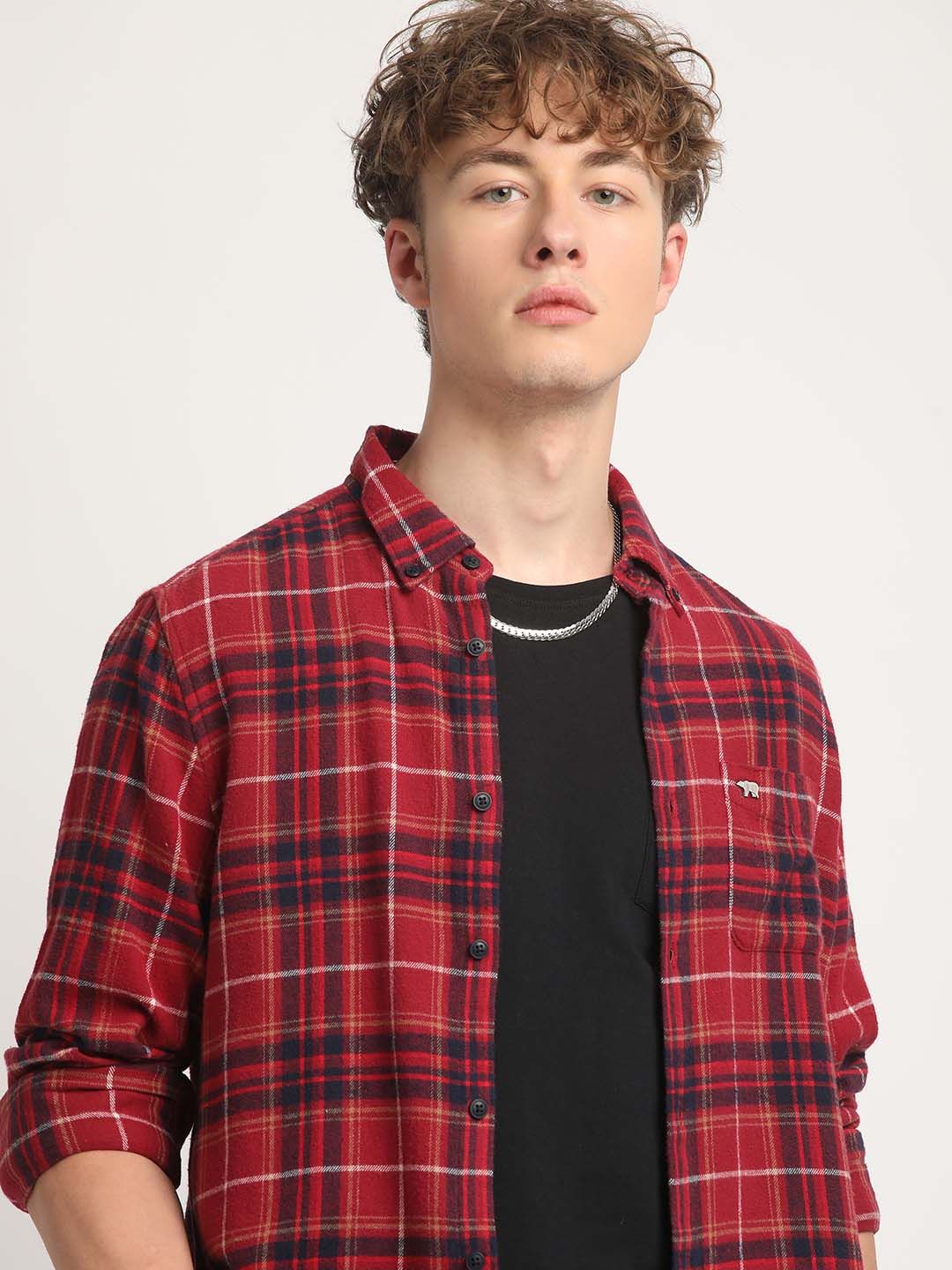 THE BEAR HOUSE Tartan Checked Cotton Slim Fit Opaque Casual Shirt