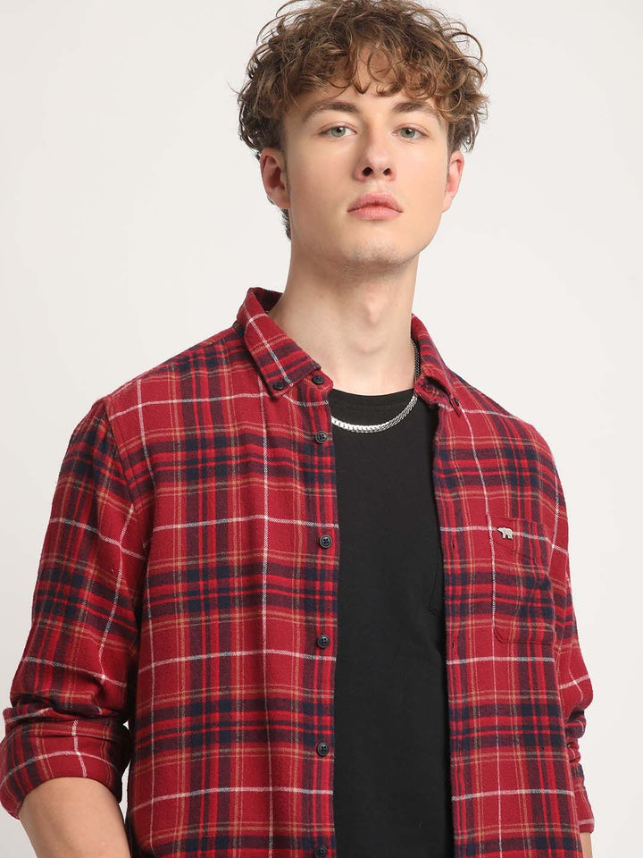 THE BEAR HOUSE Tartan Checked Cotton Slim Fit Opaque Casual Shirt