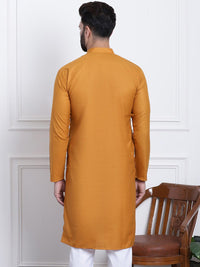 SOJANYA Geometric Yoke Design Kolar Mandarin Pure Cotton Kurta Lurus