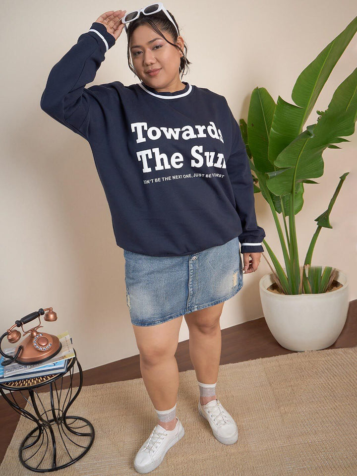 CURVY STREET Plus Size Typography Printed Pure Cotton Sweatshirt