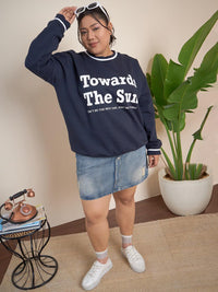 CURVY STREET Plus Size Typography Printed Pure Cotton Sweatshirt